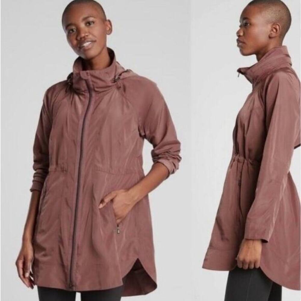 Athleta Drip Drop Jacket Windbreaker Stowaway Mauve Hooded Long